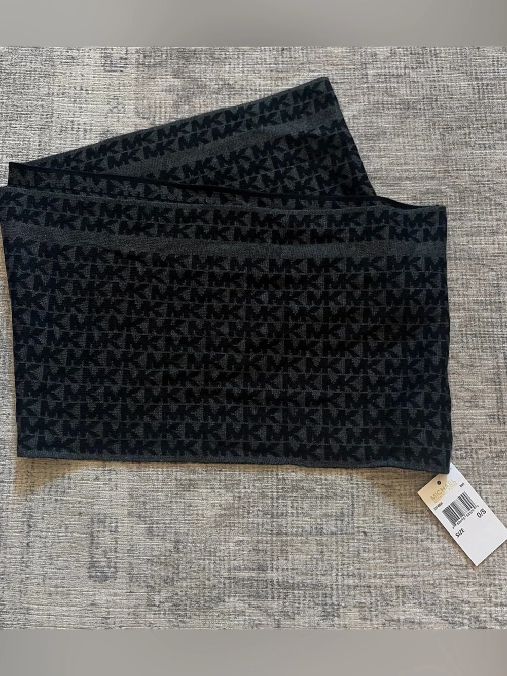 NWT! Michael Kors Black and Charcoal MK Logo Infinity Scarf